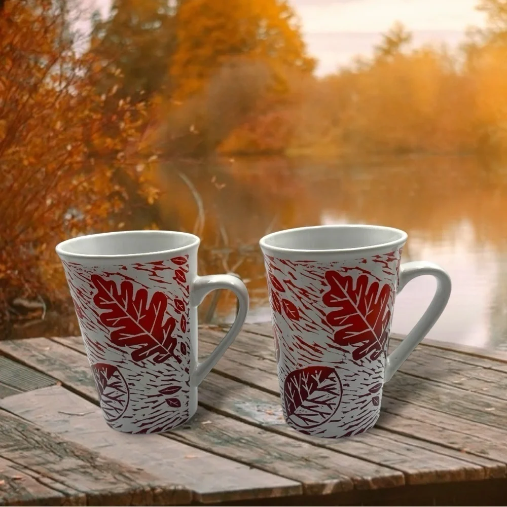 Starbucks Set of 2 Autumn Leaves 1loz Coffee Mugs Fall Leaves Cup Warm Ombre